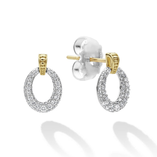 18K Gold Oval Drop Diamond Earring