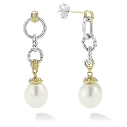 Two-Tone Pearl Circle Drop Earrings