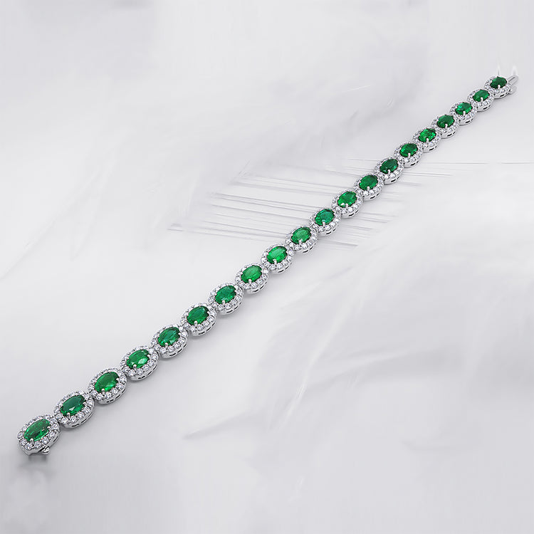 Emerald & Diamond Halo Bracelet