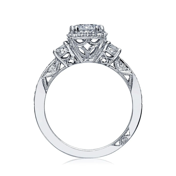 Round 3-Stone Halo Semi Mount Ring