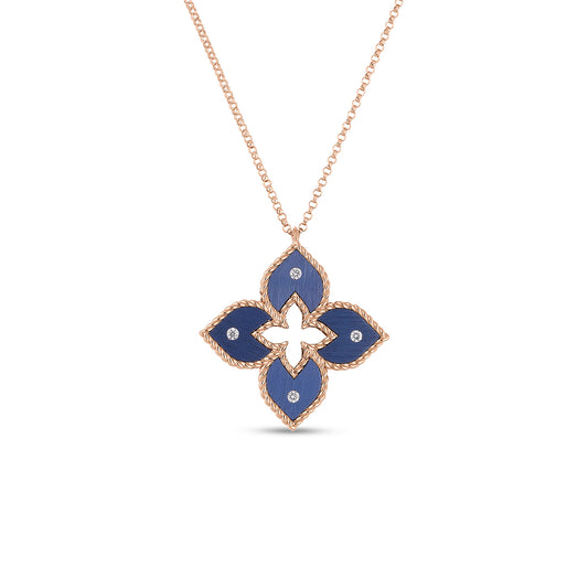 Small Blue Titanium and Diamond Flower Necklace