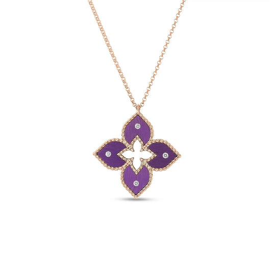 Small Purple Titanium and Diamond Flower Necklace