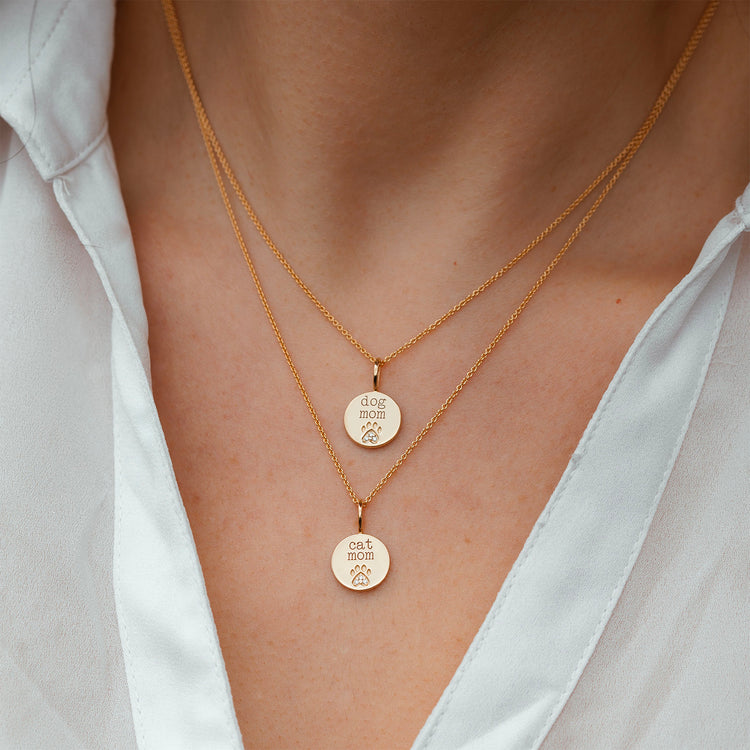 Cat Mom Paw Print Pendant with Diamonds