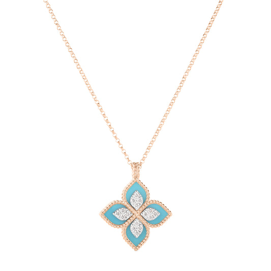 Turquoise & Diamond Princess Flower Necklace