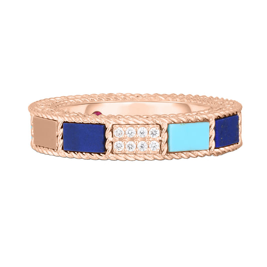 Art Deco Ring with Lapis Lazuli, Turquoise, & Diamonds