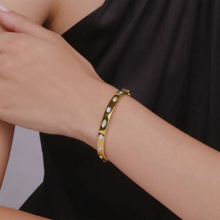 Stackable Bangle with Mixed Shape Diamonds