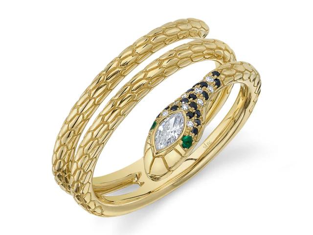 Snake Ring with Emeralds and Diamonds