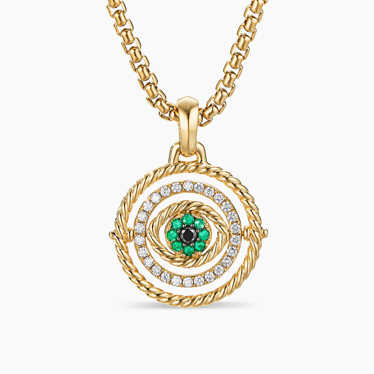 Evil Eye Mobile Amulet in 18K Yellow Gold with Pave Emeralds and Diamonds