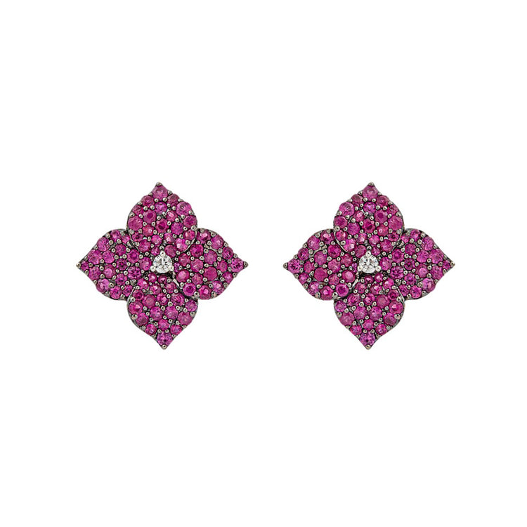 Small Mosaique Flower Earrings in Deep Pink Sapphire