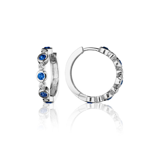 Blue Sapphire & Diamond Aura Hoop Earrings