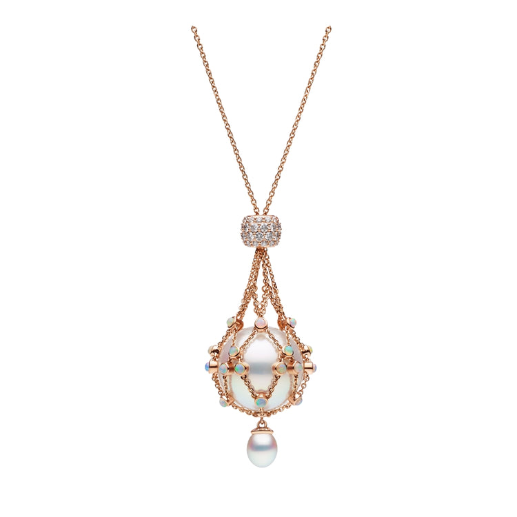 18KRG 30" ADJ OPALS,1.30 DIA, KESHI PRL LAVALIER PND