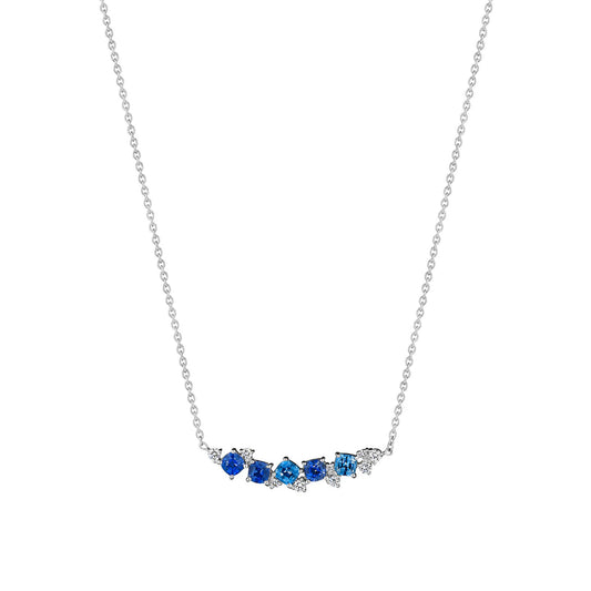 Blue Sapphire Watercolor Confetti Bar Necklace with Diamonds