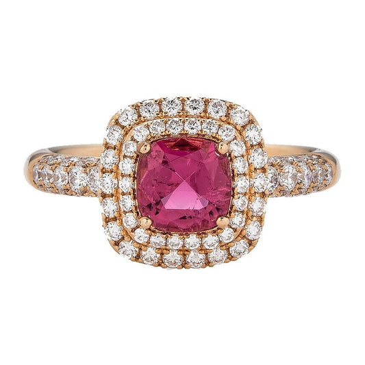 Pink Tourmaline & Diamond Double Halo Ring