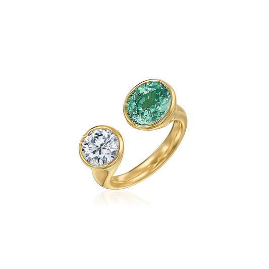 Spectrum Ring with Green Garnet and Diamond