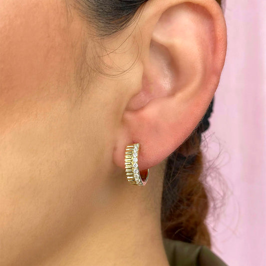 Grooved Huggie Earrings with Diamonds