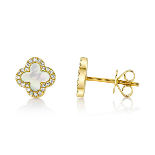 Mother of Pearl Clover Earrings with Diamonds