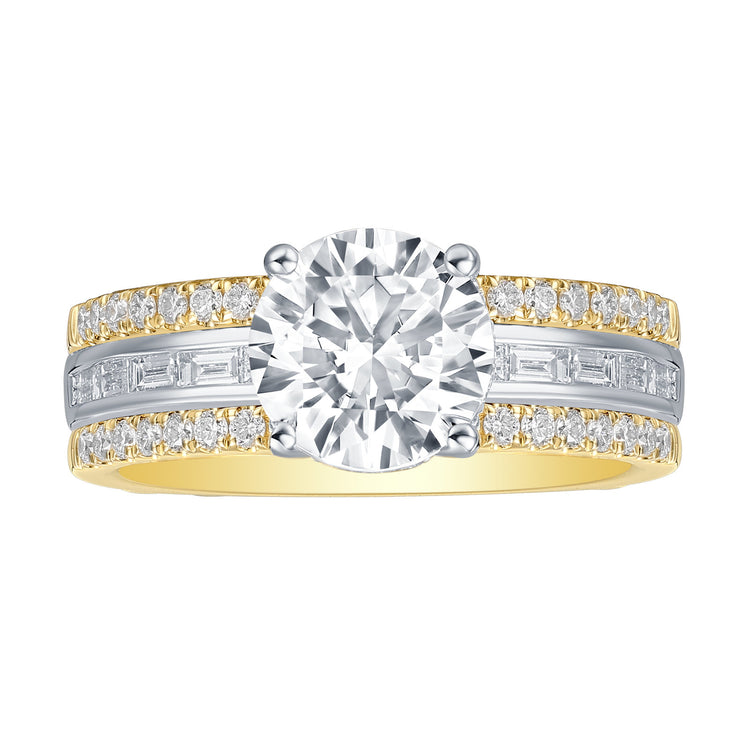 Lab Grown Diamond Ring with Baguette and Round Accent Diamonds