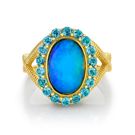 Ethiopian Opal & Swiss Blue Topaz Ring