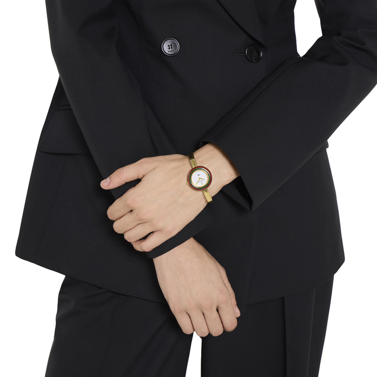 Play White Dial Gold-Tone Stainless Steel Bangle Watch