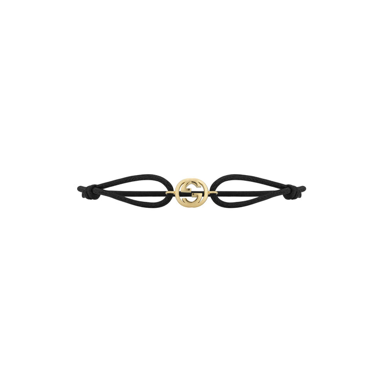 18KYG GUCCI INTERLOCKING BRACELET ON BLK COTTON