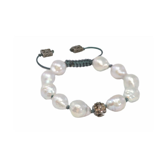 Grey Pearl and Diamond Corded Bracelet