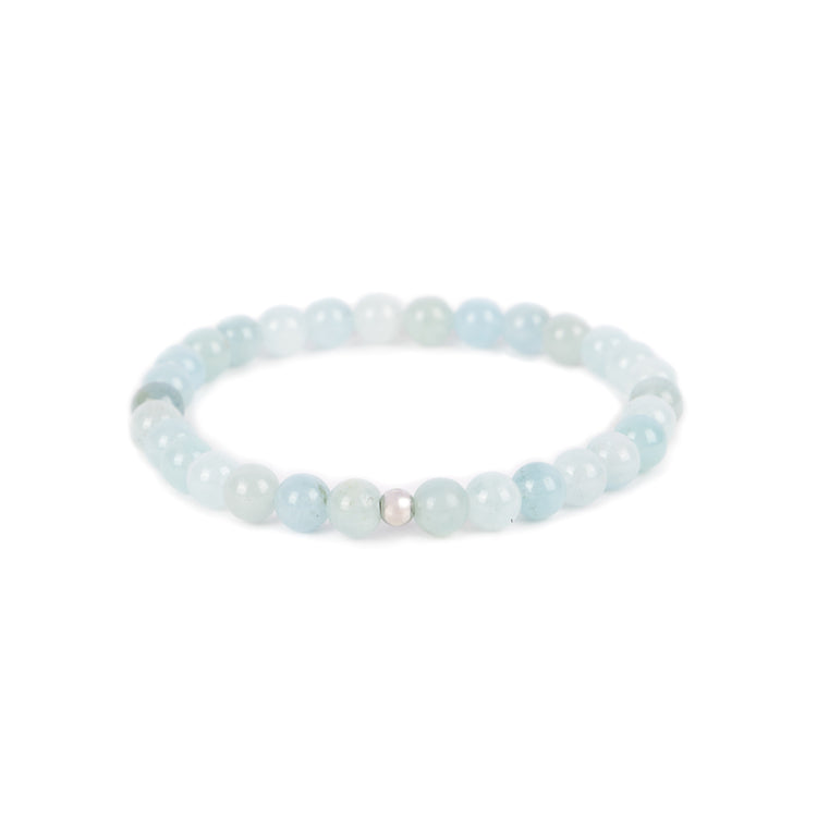 14k White Gold Aquamarine Bead Bracelet