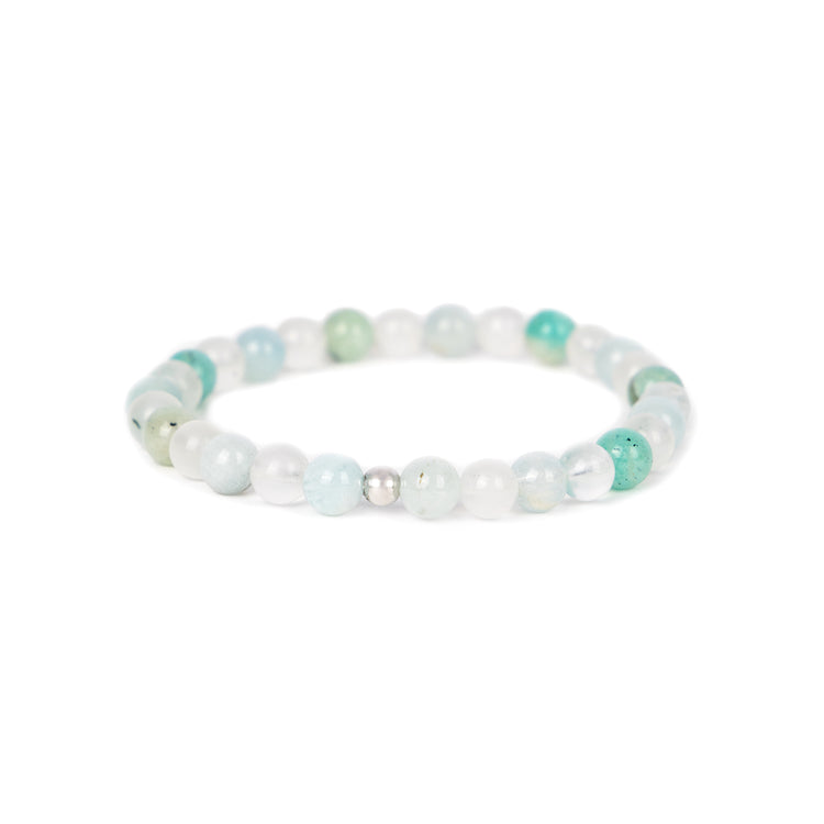 14k White Gold Aquamarine, Amazonite, Rainbow Bead Bracelet