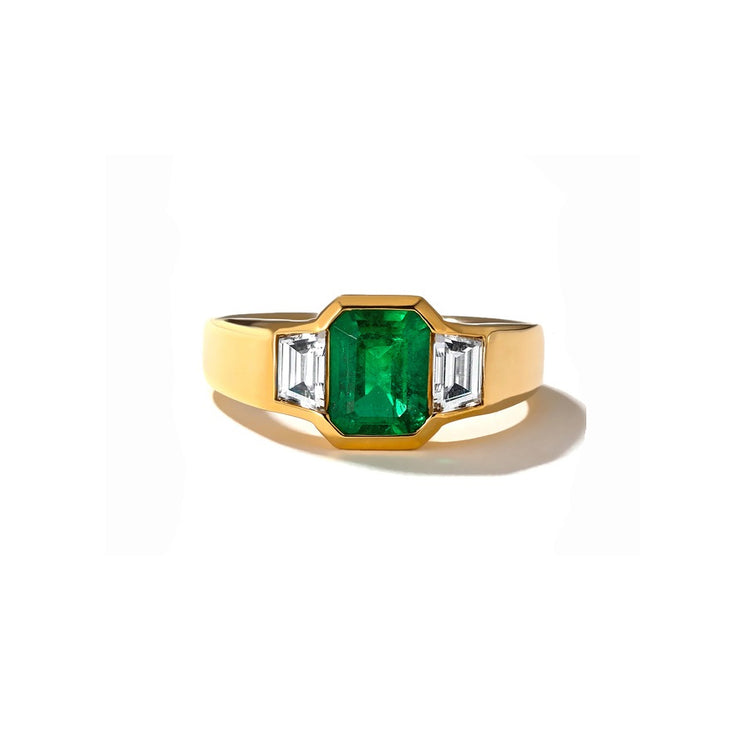 Chunky Half Bezel Emerald and Diamond Ring