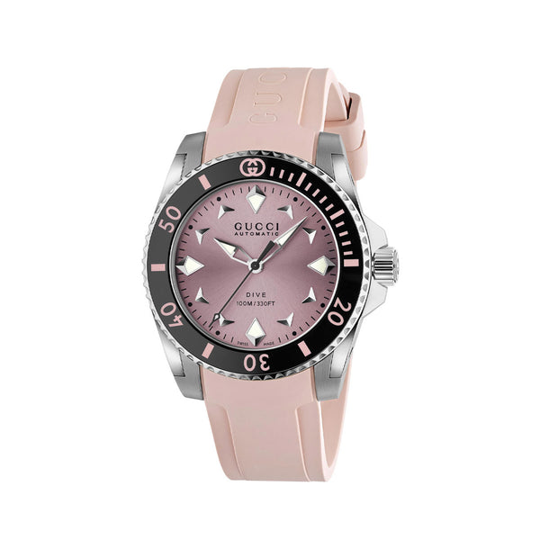 Dive Pink Dial Black Bezel Watch on Pink Rubber Strap by 