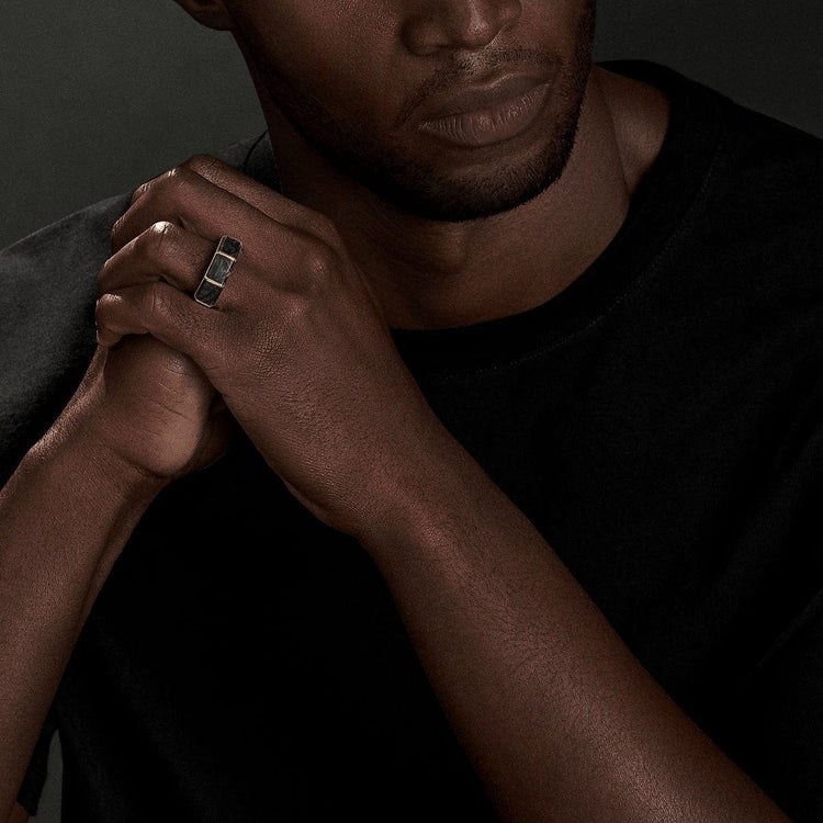 8mm Forged Carbon Faceted Band with 18k Yellow Gold - David Yurman- Diamond Cellar