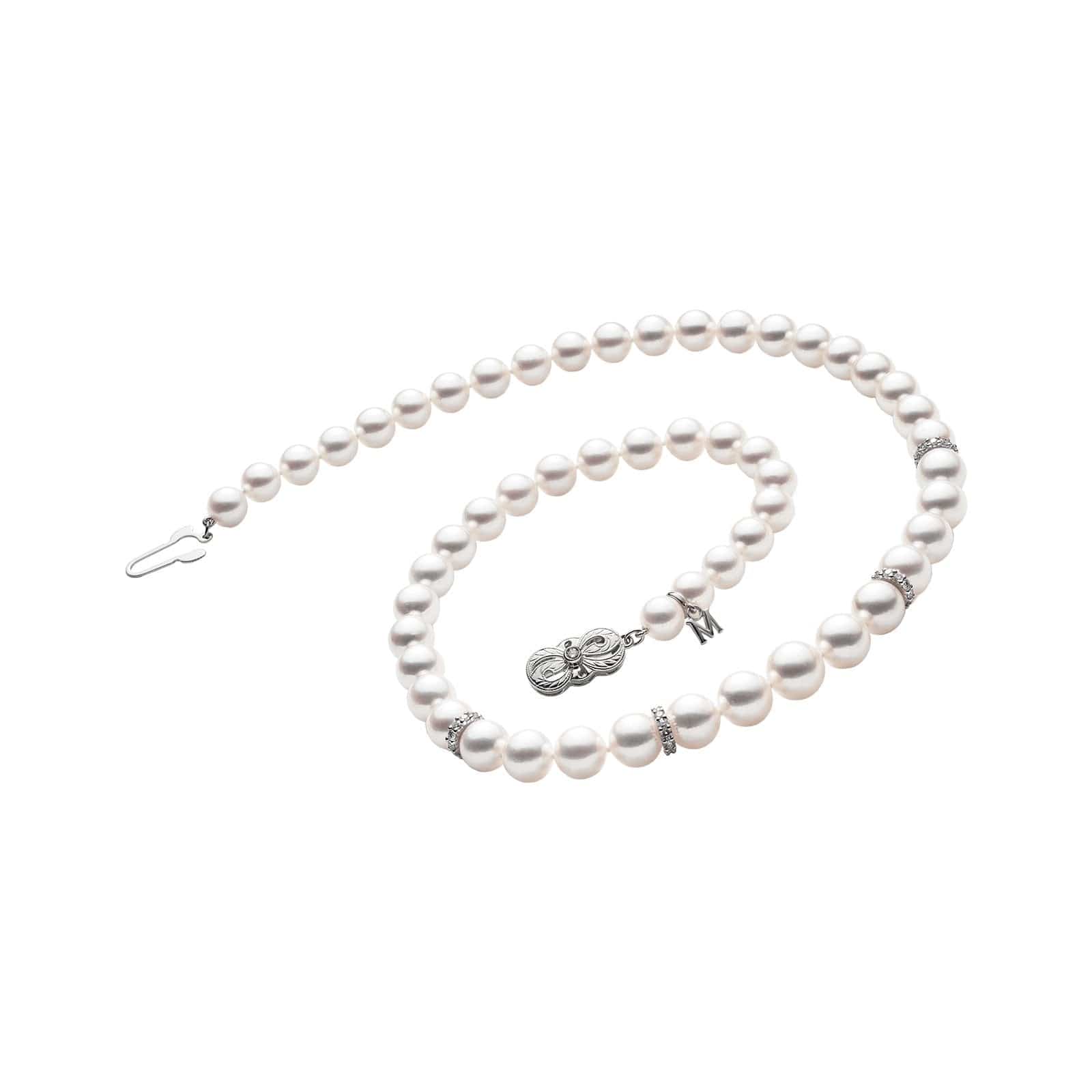 Akoya Cultured Pearl Graduated Strand Necklace with Diamond