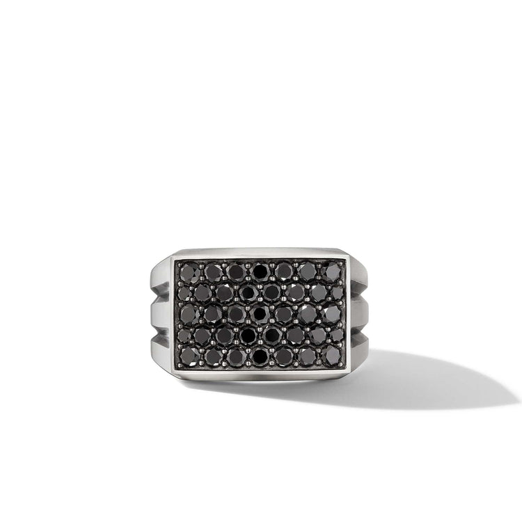 Beveled Signet Ring with Pave BlackDiamonds - David Yurman- Diamond Cellar
