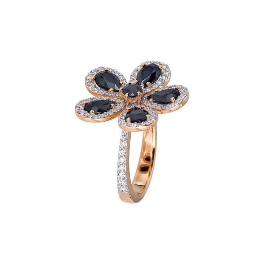 Black Sapphire and Diamond Flower Ring - Piranesi- Diamond Cellar