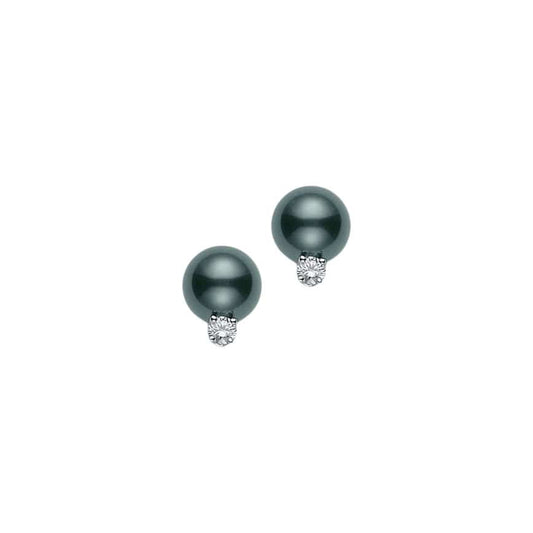 Black South Sea Pearl and Diamond Stud Earrings (10mm) - Mikimoto- Diamond Cellar