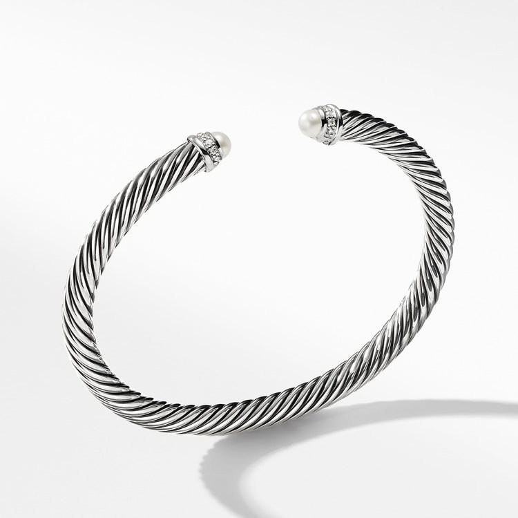 Cable Classics Collection Bracelet with Pearls and Diamonds - David Yurman- Diamond Cellar