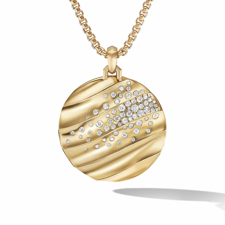 Cable Edge Pendant in Recycled 18K Yellow Gold with Pave Diamonds - David Yurman- Diamond Cellar