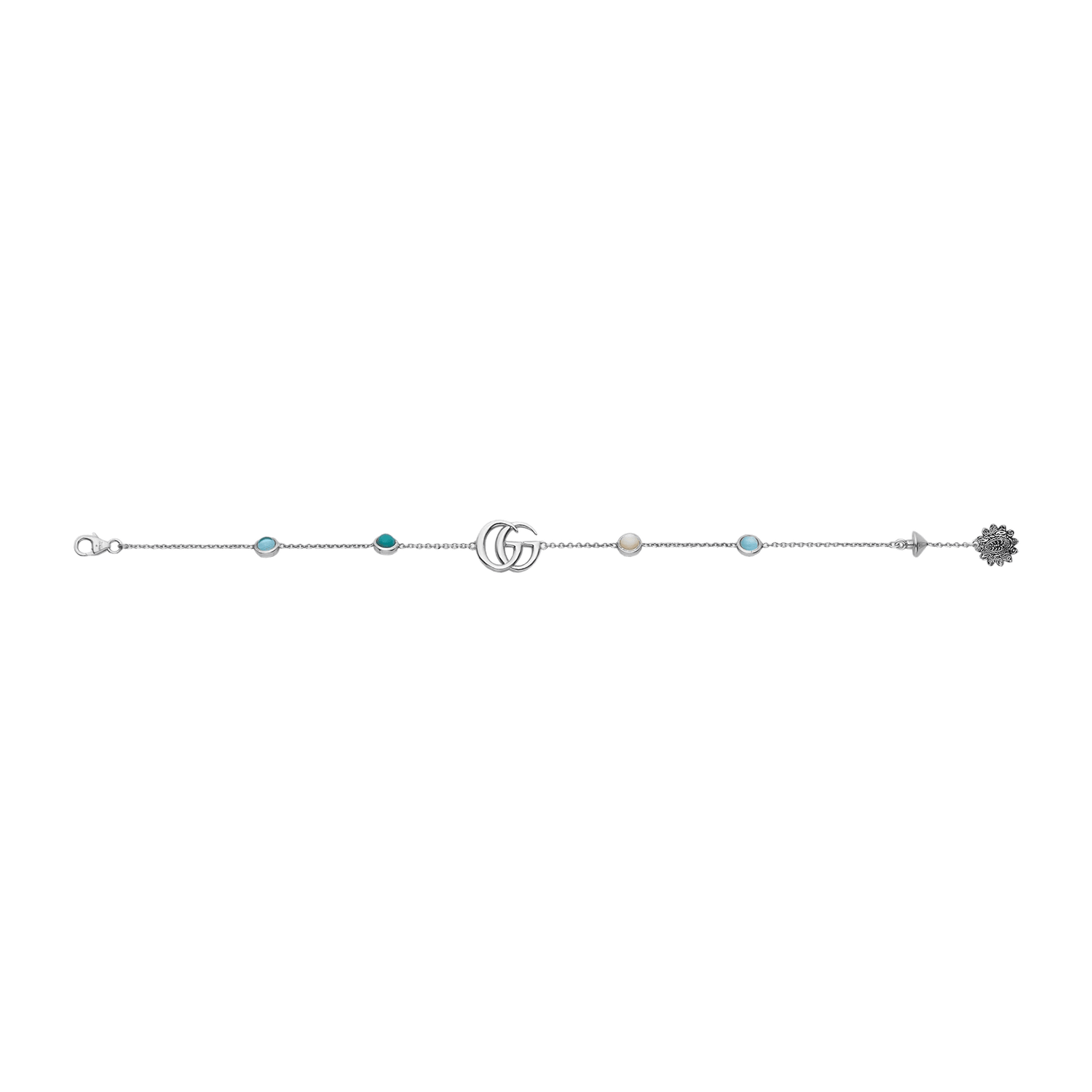Double G and Flower Bracelet with Mother of Pearl and Blue Topaz - Gucci- Diamond Cellar