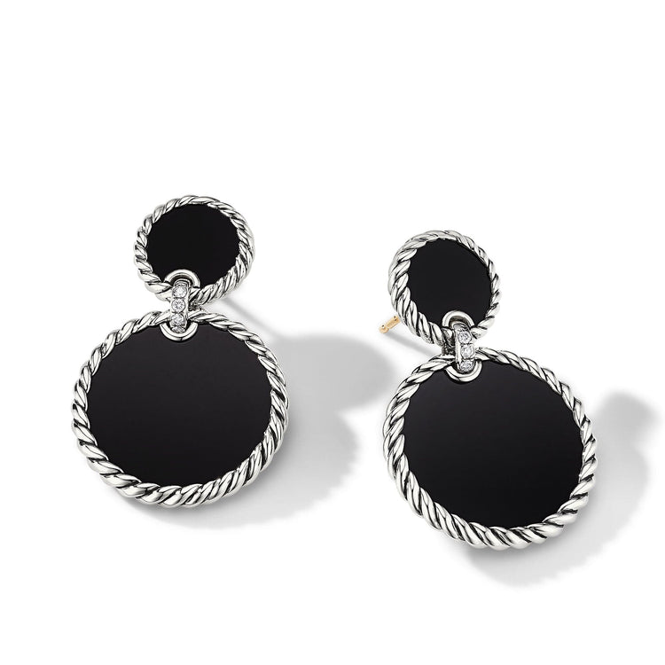 DY Elements Double Drop Earrings with Black Onyx and Pave Diamonds - David Yurman- Diamond Cellar