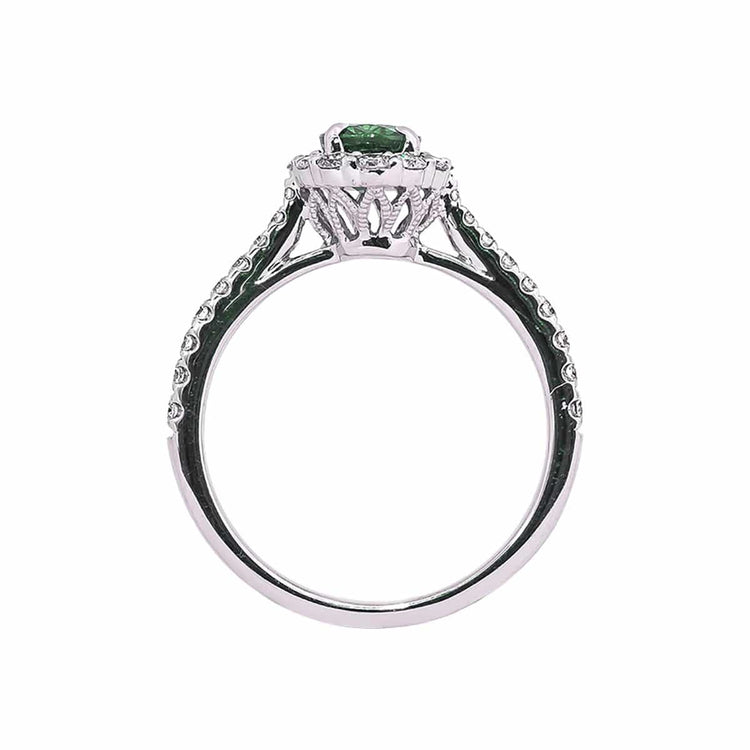 Emerald and Diamond Halo Ring - Diamond Cellar- Diamond Cellar