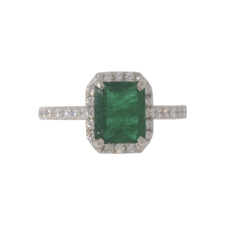 Emerald and Diamond Halo Ring - Diamond Cellar- Diamond Cellar