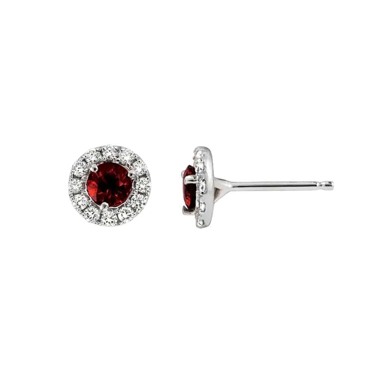 Garnet and Diamond Halo Earrings - Diamond Cellar- Diamond Cellar