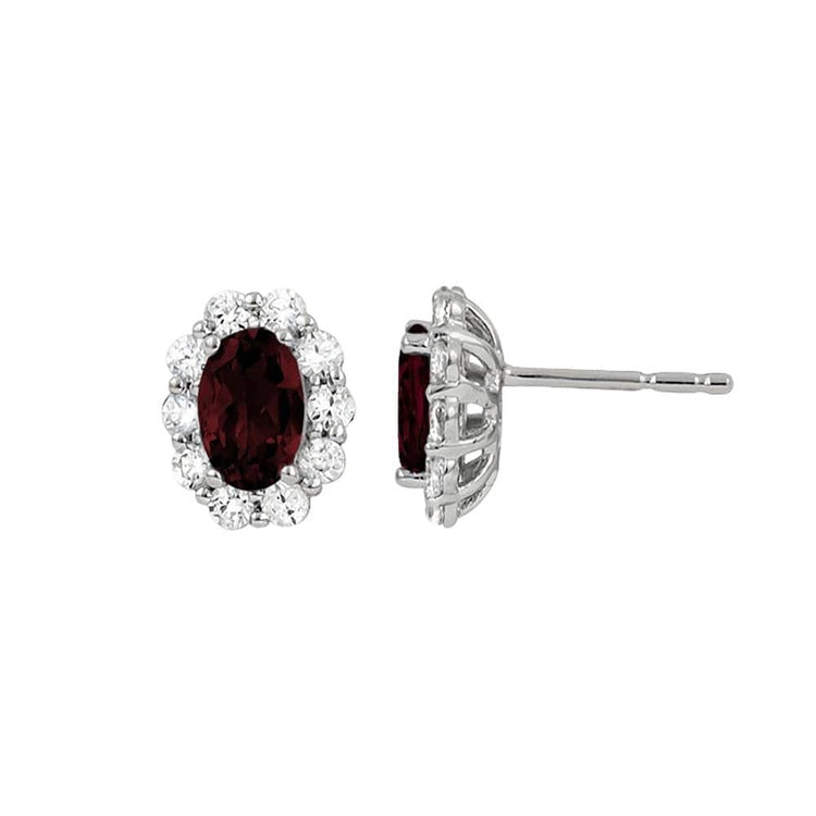 Garnet and Diamond Halo Earrings - Diamond Cellar- Diamond Cellar