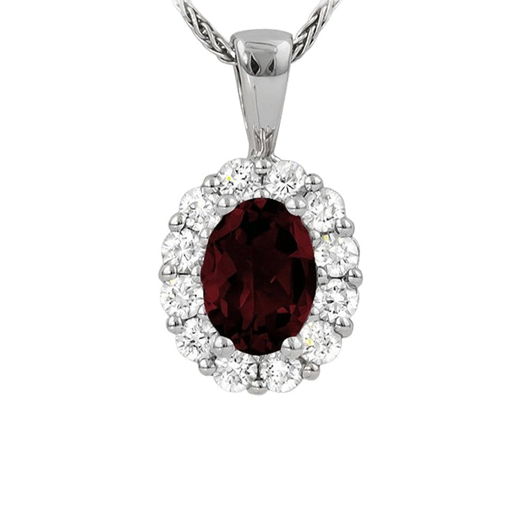 Garnet and Diamond Halo Pendant - Diamond Cellar- Diamond Cellar