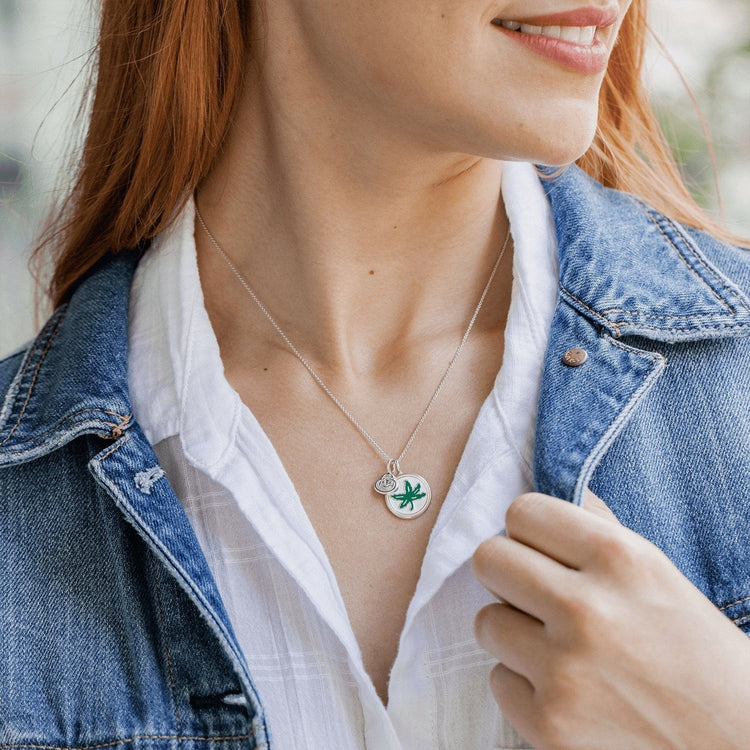 OSU Buckeye Leaf Charm with Green and White Enamel - Diamond Cellar- Diamond Cellar