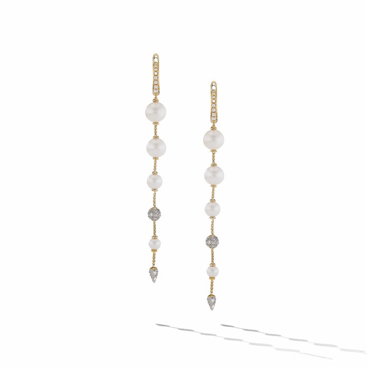 Pearl and Pave Drop Earrings in 18K Yellow Gold with Diamonds - David Yurman- Diamond Cellar