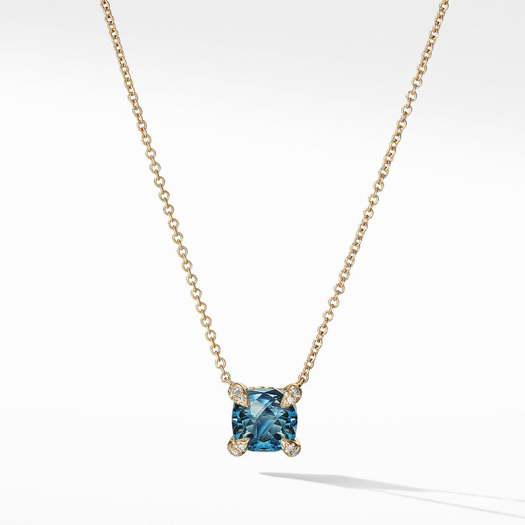 Pendant Necklace with Hampton Blue Topaz and Diamonds in 18K Gold - David Yurman- Diamond Cellar