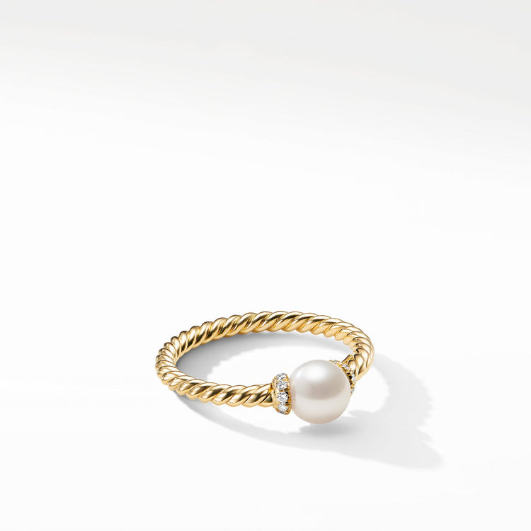Solari Station Ring in 18K Yellow Gold with Cultured Pearl and Diamonds - David Yurman- Diamond Cellar