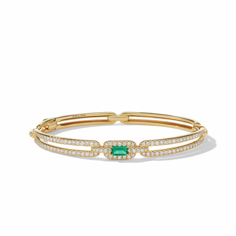 Stax Single Link Stone Bracelet in 18K Yellow Gold with Emerald and Pave Diamonds - David Yurman- Diamond Cellar