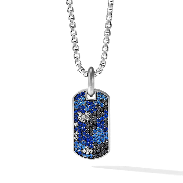 Streamline Tag in Sterling Silver with Pave Black Diamonds and Sapphires - David Yurman- Diamond Cellar