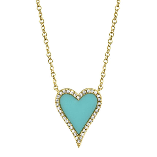 Turquoise & Diamond Heart Necklace - Shy Creation- Diamond Cellar